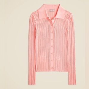 J. Crew Ribbed Tulle-Trim Sweater Premium Ultra-Fine Cotton in Peach Pink S $159
